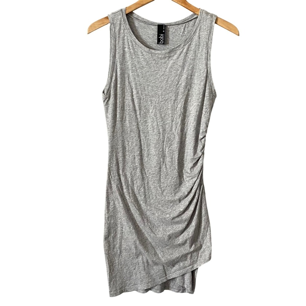 Bobi Los Angeles Sz MD‎ Casual Heather Grey Ruched Cotton Tank Mini Dress
